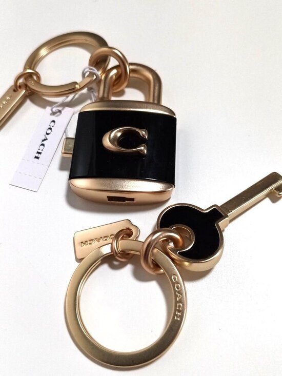 Coach Accessories - Coach Lock And Key Bag Charm Key Ring Purse Fob C1679 Black Enamel Gold NWT